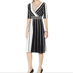 Nina Leonard Women's Surplice Stripe Fit & Flair Sweater Dress size M